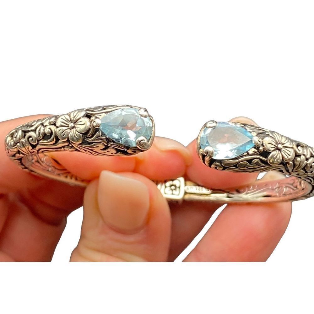Annika Witt Vintage ATI ID Sterling Silver Blue Topaz Hinged Cuff Bracel…